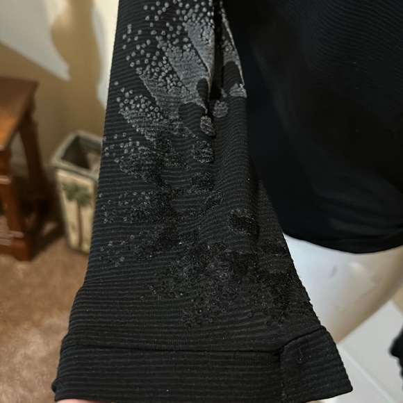 Cop Copine Black Sheer Funnel Neck. Crushed Velvet Sleeve design with thumb hole - Picture 2 of 11